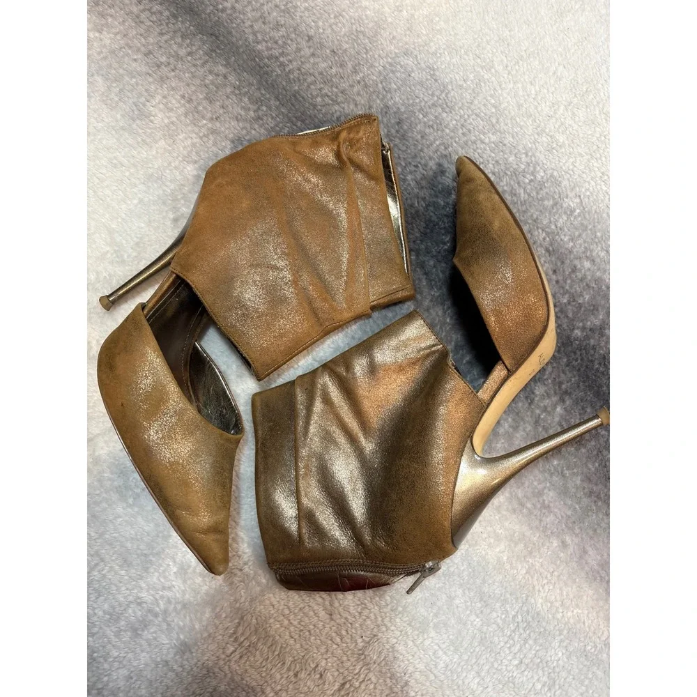 Aldo Bronze Metallic Cutout Pointed Toe Stiletto Ankle Boots Size 37 US 7